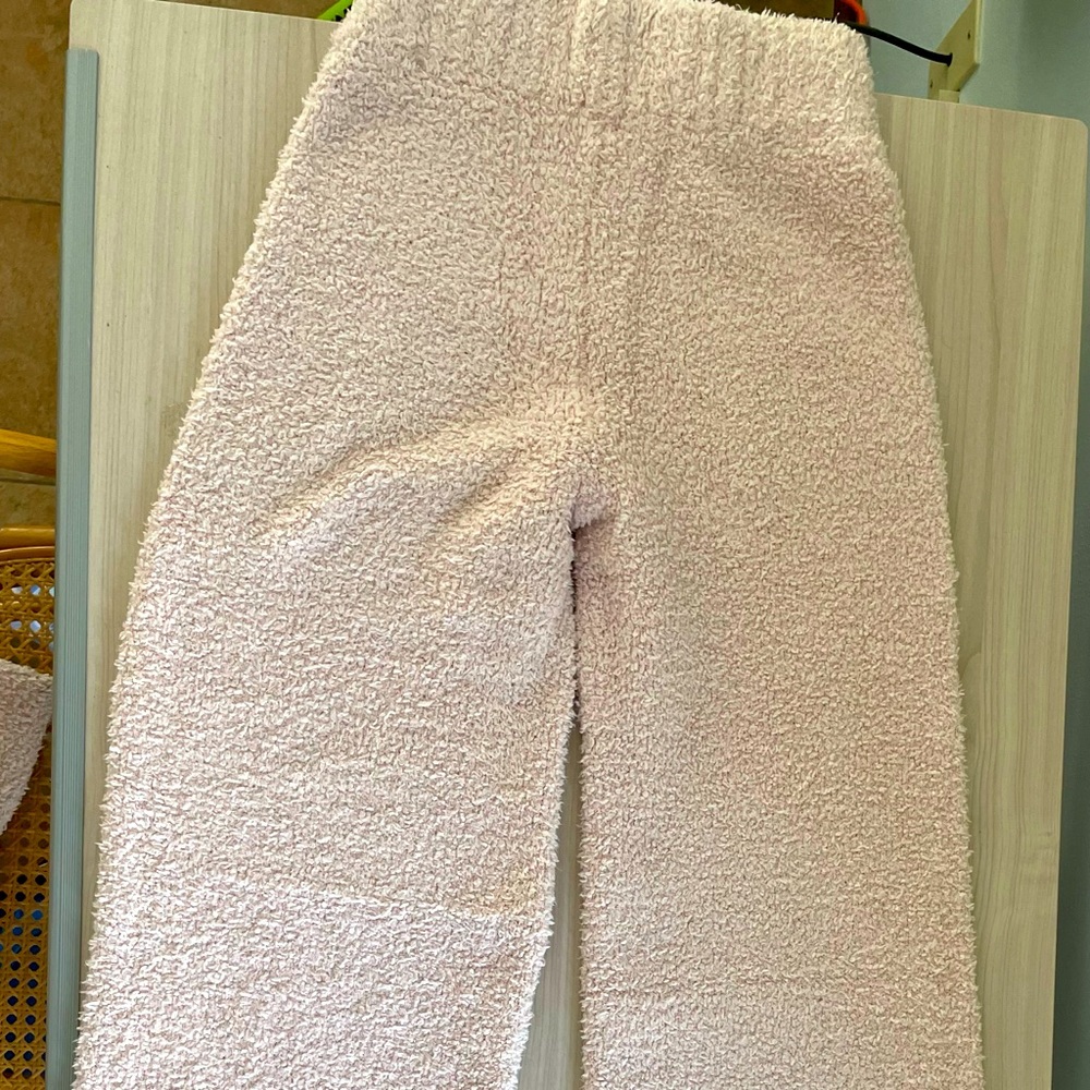 SKIMS Cozy Knit wide leg, high waisted pants.